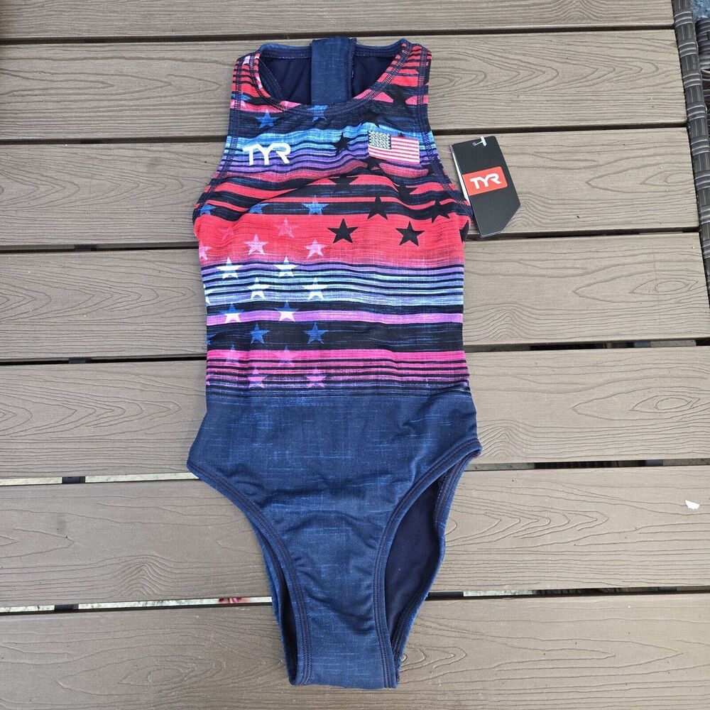 TYR Liberty Water Polo Youth Girl Breakaway Suit Zipper Swimsuit SZ 26 New